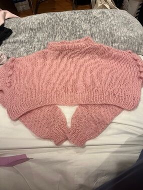Soft Pink Cropped Mohair wool Women's Sweater